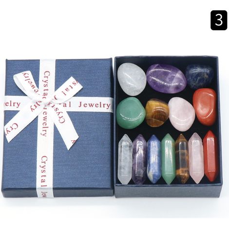 Kit de 14 cristaux premium, ensemble des 7 chakras, pierre de yoga hexagonale irrégulière, pierre de massage spirituel, labradorite-AquaForge (1/3)