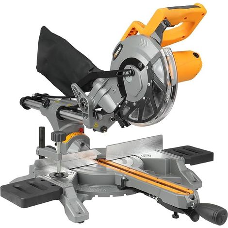 Scie radiale 210 mm avec laser 1450 W 5000 tr/min TCT Lame de scie pour une coupe précise 310 x 62 mm 240 x 62 mm 310 x 34 mm 240 x 34 mm Avec brosses en carbone Outil et sac à poussière Scie (1/5)