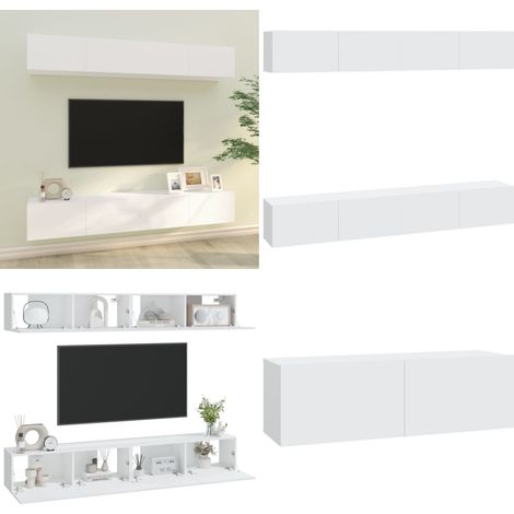Meubles TV muraux 4 pcs blanc 100x30x30 cm - Meuble Tv Mural - Armoire Tv Murale - Support Tv - Unité Tv - Meuble Tv Blanc - Home & Living
