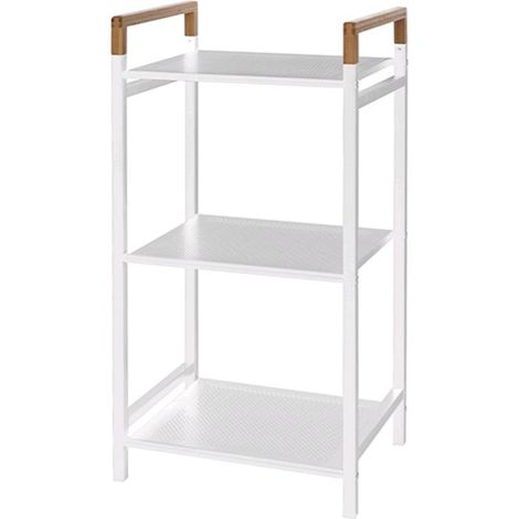 Scaffale e Ripiani per Bagno in Acciaio Colore Bianco Opaco e Bambu' 40x30x78H cm