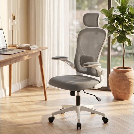 Sedia da ufficio ergonomica con braccioli ribaltabili, supporto lombare regolabile, grigio HAVRYA (1/4)