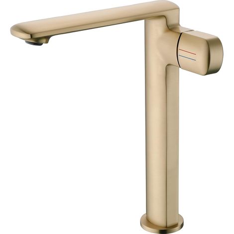 Robinet De Lavabo Pour Salle De Bain, Mitigeur Haut En Or Brossé Avec Hauteur De Bec De 259 MM, Robinetterie Salle De Bain Chaud Et Froid RéGlable, Design Moderne De Mitigeur Salle Bain, Laiton (1/5)