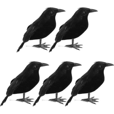 Lot de 5 corbeaux factices pour décorations d'Halloween (1/3)