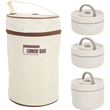Boîte Bento Isotherme en Acier Inoxydable 304 Rond Portable avec Sac Thermos 3 Pièces (1/5)