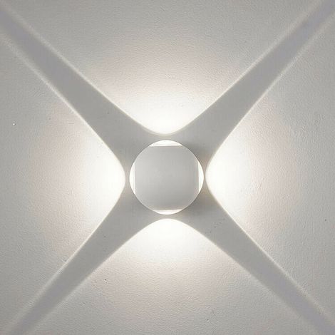 Applique LED da Parete 12W IP54, Design Moderno Rotondo, 4 Emissioni di Luce, 1200 lm, Bianco, Effetto Croce, Interni ed Esterni - Colore della luce: Luce fredda