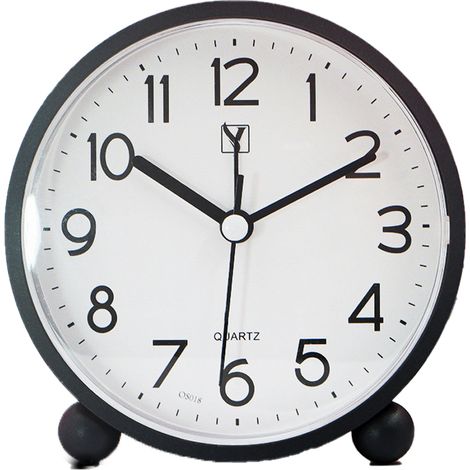 Réveil analogique rond - Gris et noir - 11 cm x 10,8 cm - Affichage LCD - Mouvement silencieux - Boîtier en plastique et verre (1/5)