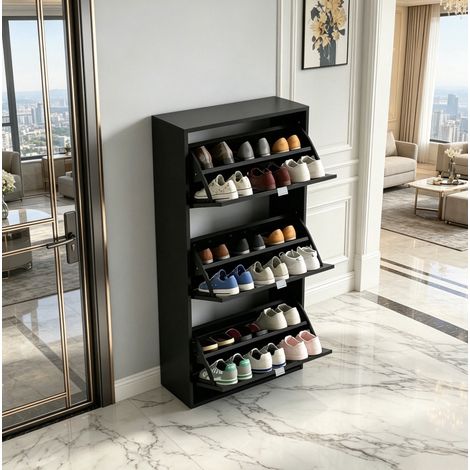MEUBLIV Schuhschrank schwarz 60x26x124 cm – 3 Klappen, kompakter Stauraum (1/5)