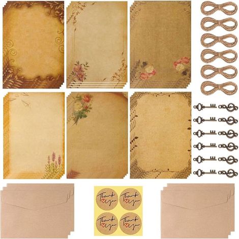 Briefpapier, Schreibwaren, 24 Stück Vintage-Papier, Vintage-Kraftpapier, Briefpapier und Umschlag für Weihnachtsgrüße und Einladungen (1/5)