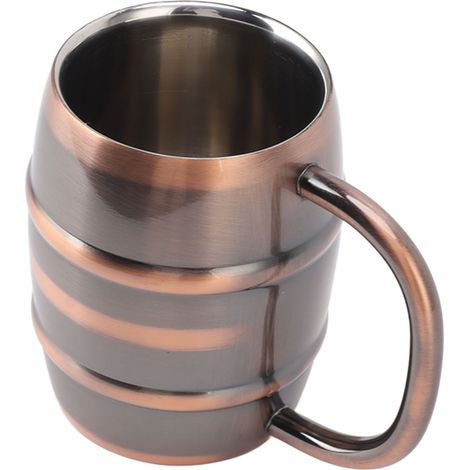 Doppelwandiges, isoliertes Bierglas aus Edelstahl, multifunktional, ergonomisch, für Milchtee, für Zuhause, Retro-Kupferfarbe (1/5)