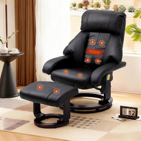 Massagesessel mit Hocker, 8 Massagepunkte, Heizfunktion, 360° drehbar, verstellbar, Schwarz (1/5)
