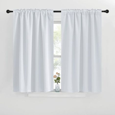 Kurze Gardinen / Halbhohe Gardinen für Schlafzimmer-, Küchen-, Wohnmobil- und Badezimmerfenster – Weiß, 76 x 60 cm (2er-Set) – Crezuo