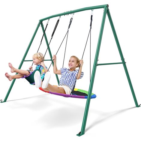 Portique Balancoire Exterieur Enfant, capacité 200 kg avec 2 Balancoire, Cadre en Métal Robuste en A et Corde Réglable,pour Adulte et Enfant de 3 Ans+, pour Arrière-Cour Aire de Jeux (1/5)