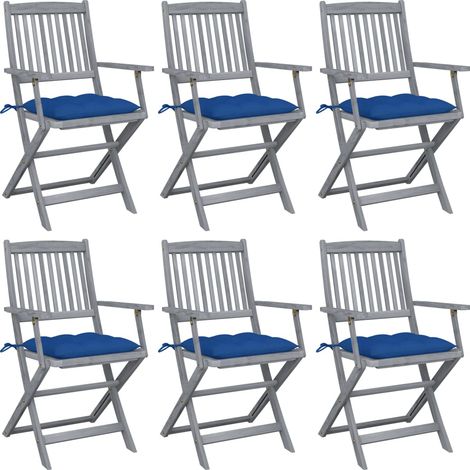 Lot de 6 Chaises de jardin pliables - Chaise d'extérieur pour terrasse/jardin avec coussins Bois d'acacia BV892228 - BonneVie (1/5)