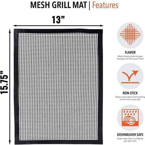 Tapis Grille Barbecue - 40x34 Cm - Anti-adhésif Réutilisable - Pour BBQ Électrique Four Gaz Charbon - Lot De 3 (1/2)