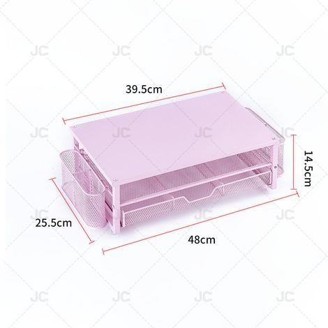 Support de Bureau pour Ordinateur Portable, Étagère de Rangement en Métal Noir avec Tiroir et Porte-Stylos, pour Bureau et École (1/3)