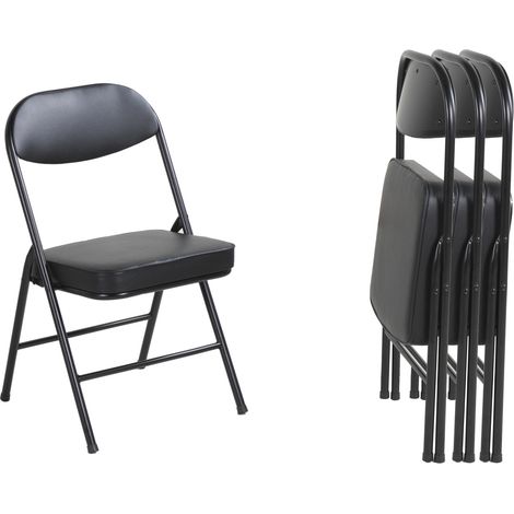 Lot de 4 chaises pliantes rembourrées avec assise confortable en cuir régénéré, structure en métal, pliables et sans montage pour maison et bureau  CHICFURN (1/5)