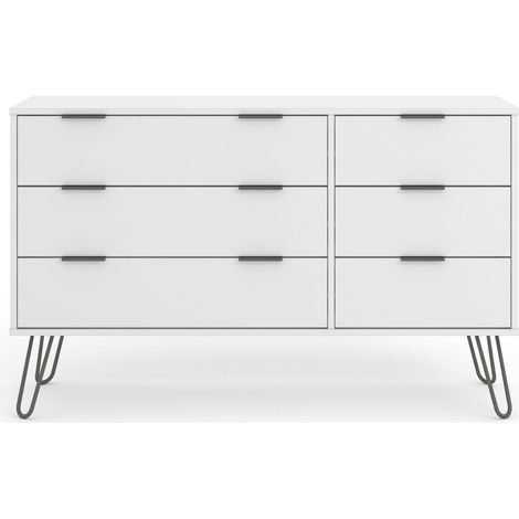 3+3 Drawer Wide Chest of Drawers - Manufactured Wood Fibre Board/Metal - 119.3 x 39.5 x 73.6 cm - White (1/4)