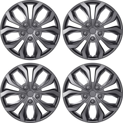 4er-Pack Radkappen 14 Zoll Grau ABS+PC Kunststoff mit Metall-Sicherungsringen (1/5)