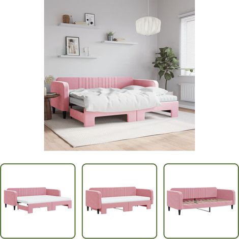 Lit gigogne - Lit de jour avec gigogne et matelas rose 90x200 cm velours (1/5)