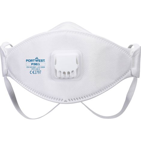 maschera respiratoria FFP3 pieghevole con valvola – modello Dolomite (confezione da 10) - bianco - Portwest
