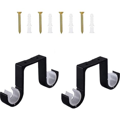 2 Pcs Support de Plafond Supports Noir Supports pour Barre Rideau Double -Support de Tringle à Rideau de Fixation au Plafond en alliage d'aluminium avec 4 Vis Tuyaux d'expansion (1/4)