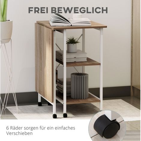 Scrivania pieghevole mobile con ruote in MDF, 107 x 55 x 76 cm, bianca e naturale DESVIAE (1/5)