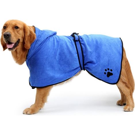 Toalla tipo bata para perros y gatos - Abrigo de microfibra para secado - Absorbe la humedad - Talla XL - Azul (1/5)