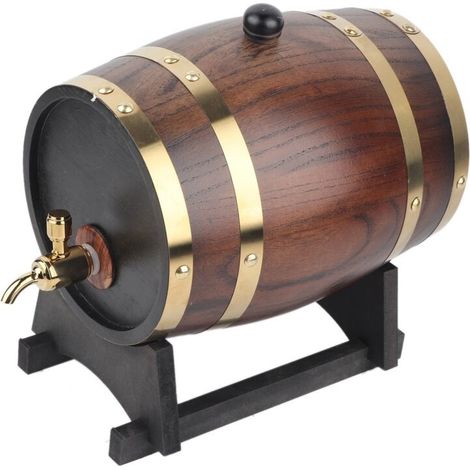 3L Style rétro en bois de chêne vin rouge brandy whisky baril ft seau conteneur avec robinet (1/5)