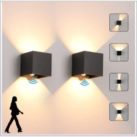 Set di 2 applique a LED da 6W con sensore di movimento, luce bianca calda 3000K, impermeabili IP65, angolo del fascio regolabile, colore nero -Crezuo