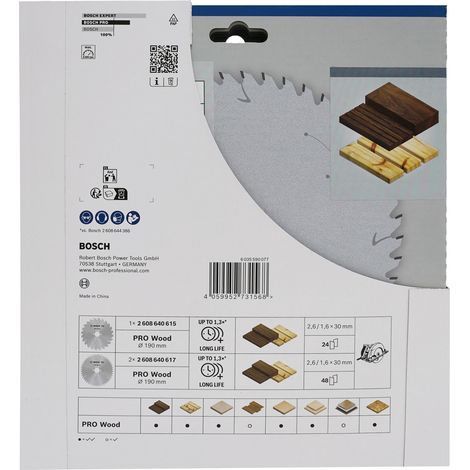 BOSCH 2.608.644.731 (pkt of 3) PRO circ saw blade 190mm x 30mm x 24T/48T (1/5)