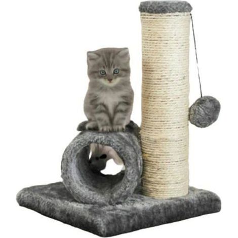 Arbre à chat, tour d'arbre et tunnel - Tour pour chaton 29 cm avec piège à souris et balle suspendue - Arbre à chat en sisal gris (1/5)