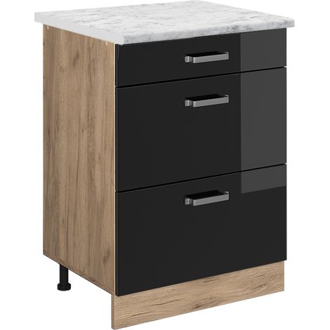 Meuble cuisine R-Line, Noir Haute brillance, 60cm PT Marbre, Vicco (1/5)