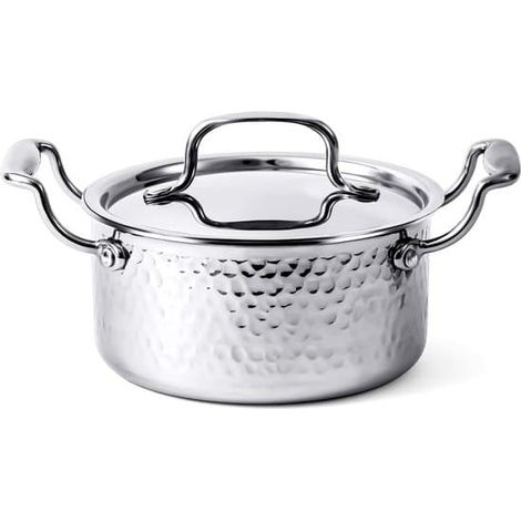 Casserole en acier inoxydable de 1,8 litre avec couvercle – Casserole en acier inoxydable – Mini-casserole – Design en fonte – Deux poignées – Compatible induction (1/4)