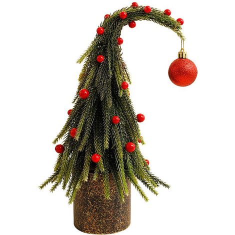 Künstlicher Mini-Weihnachtsbaum mit schiefem Hals und roten Himbeeren für Tisch, Homeoffice (1/2)