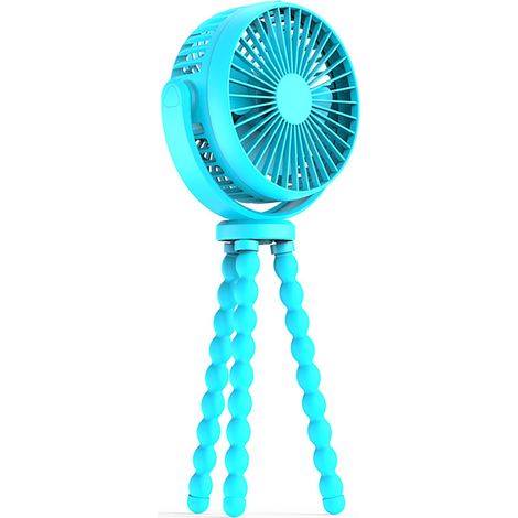 Ventilateur portable pour poussette, batterie rechargeable 2600mAh, rotation 360°, trépied flexible et pince, bleu marine (1/5)