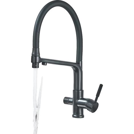 Grifo de cocina, caño flexible, control de doble manija, negro mate. (1/2)