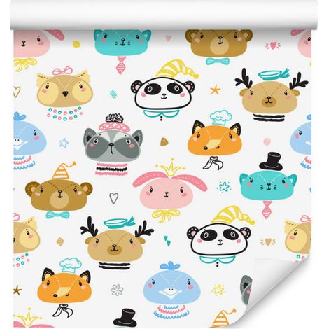Papier peint animaux sur fond blanc pour salon et chambre 50x1000 cm (1/5)