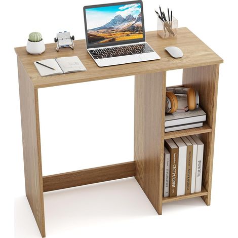 COSTWAY Piccola scrivania, scrivania per computer con 2 scomparti, tavolo per PC, scrivania da ufficio per spazi ridotti, 80 x 40 x 74 cm, naturale (1/5)