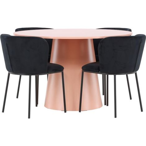 Lanzo Essgruppe Tisch Ø120cm und 4 Stühle peach, schwarz.