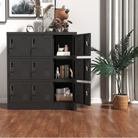 MEUBLIV Metallschrank 90x40x100 cm Schwarz – 9 Türen, Einzelschloss und Lüftung (1/5)