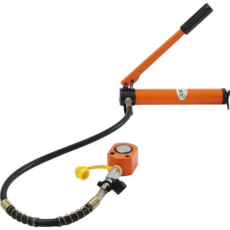 Gato hidráulico de cilindro, capacidad de 10 toneladas, construcción de acero resistente, color naranja. (1/2)