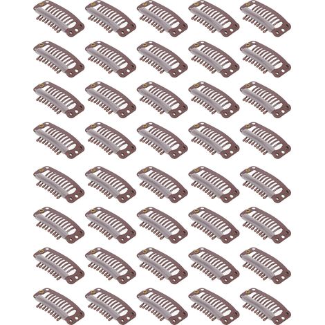 40pinces clips à cheveux acier inoxydable 9 dents fixation solide extension perruque 32mm marron (1/5)