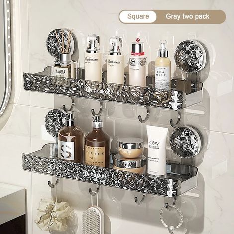 (Mix 3-M) Étagère de rangement de salle de bain transparente et légère, fixation murale luxueuse, non perforée, ventouses puissantes (1/5)