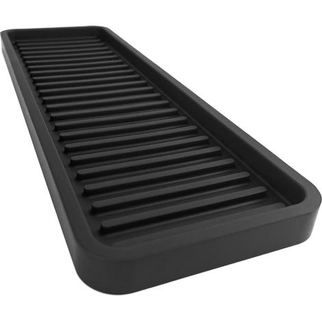 Plateau de Rangement en Silicone pour évier de Cuisine, Porte-éponge et Protection de comptoir Style Lignes Droites (Noir, 30,5 x 10,2 cm) (1/5)