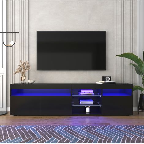TV-Schrank 180x35x48 cm schwarz aus MDF und Glas mit LED-Beleuchtung und 3 Türen (1/5)