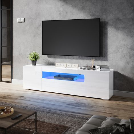 ELEGANT 1800mm LED TV Unit Stand Cabinet Modern TV Desk Living Room Home Furniture 2 Door with Large Shelves for Storage in White High Gloss (1/5)