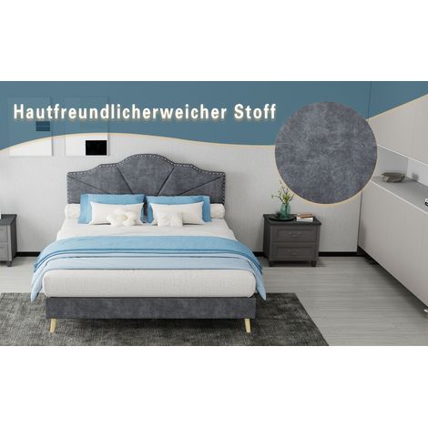 Lit doux minimaliste moderne, tête de lit confortable et douce, 140200CM, gris, meuble de chambre multifonction, cadre de lit coffre bas sans vérin, matelas 140200cm inclus. (1/5)