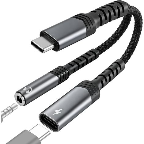 1 Adaptateur USB C Vers Jack 3.5mm, Charge PD 60W, Audio Hi-Res 24Bit, Compatible iPhone iPad Galaxy
