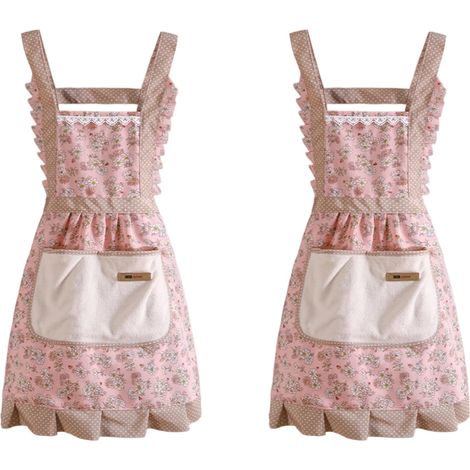 2 Pièces Rose Réglable Tabliers Ablier de Cuisine avec Poches Tablier de Cuisine pour Hommes Femmes Tâches Ménagères Cuisine (1/4)