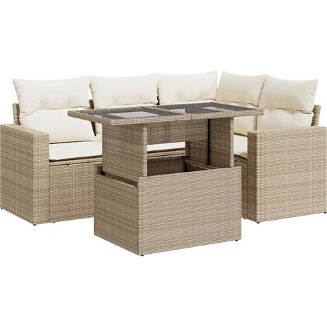 vidaXL Set Divano da Giardino 5 pz con Cuscini Beige in Polyrattan (1/5)
